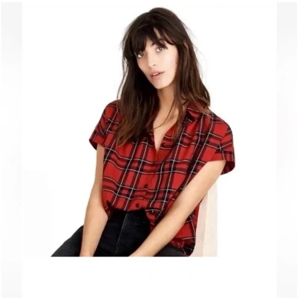 Madewell Red and Black Plaid short sleeved Shirt medium - Picture 8 of 8